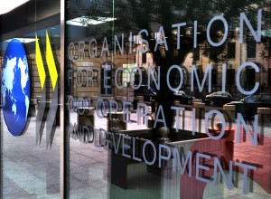 OECD Conference Centre Entrance, New 50th Logo/Banner