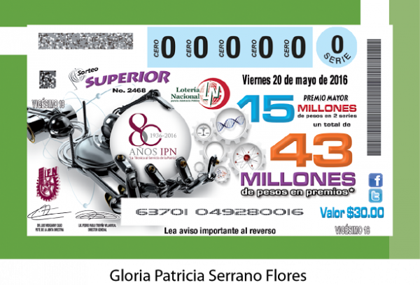 Presenta IPN diseño ganador del billete de lotería conmemorativo de su 80 aniversario