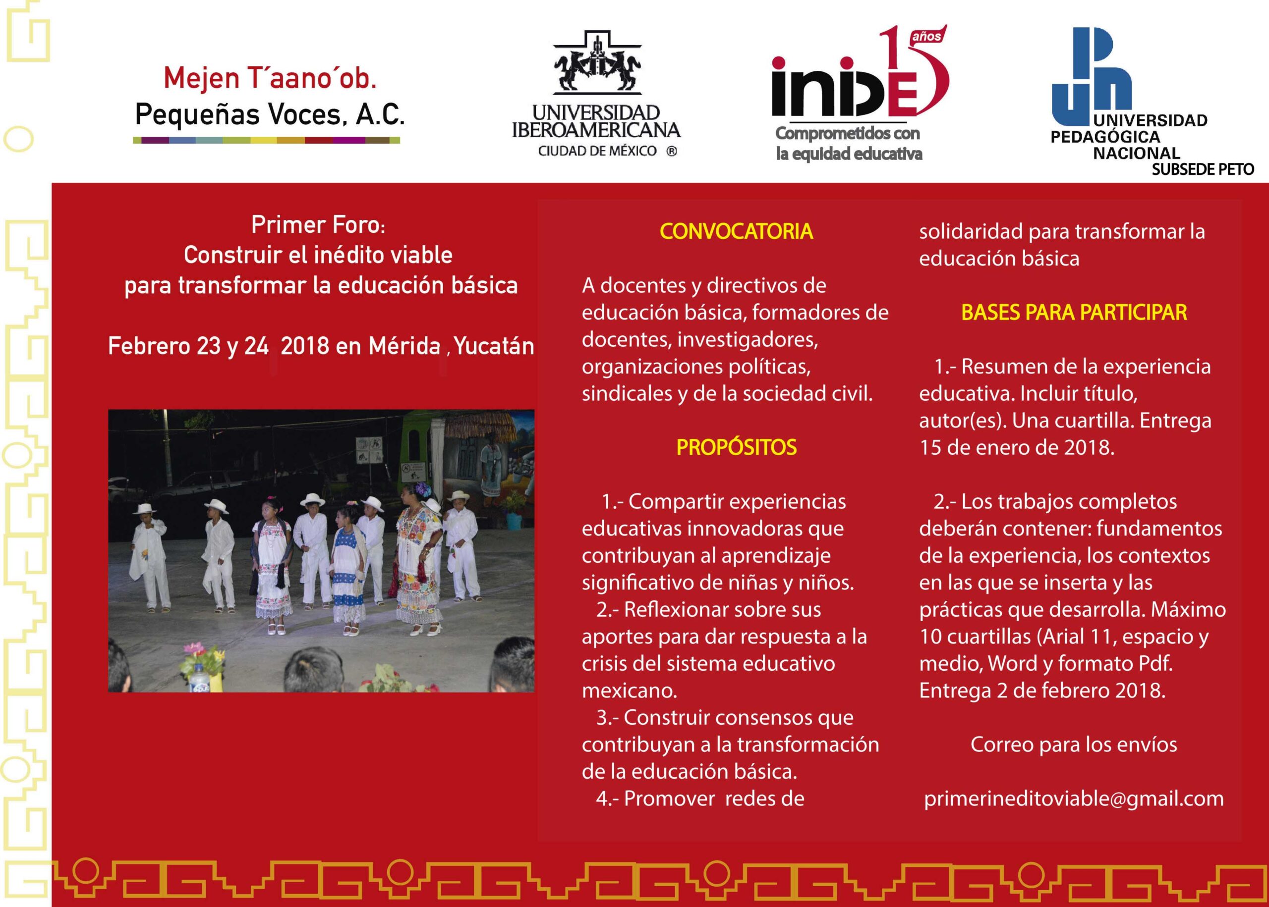 Convocatoria al Primer Foro: Construir el inédito viable  para transformar la educación básica