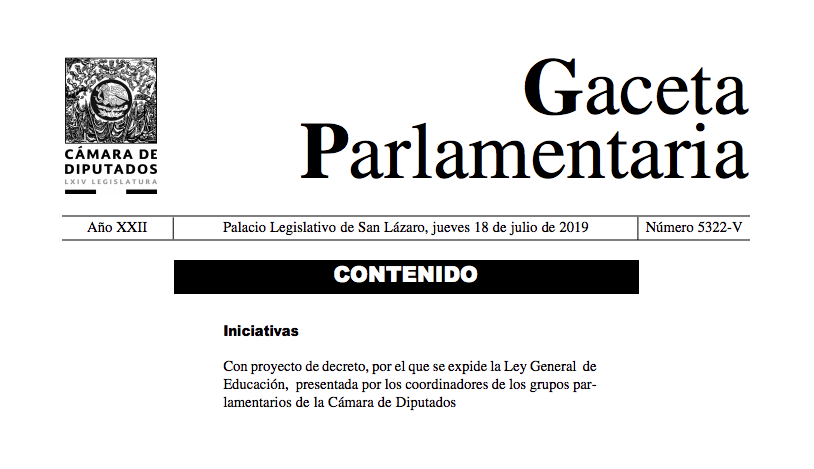 Publican en Gaceta Parlamentaria propuesta de Ley General de Educación