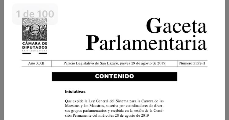 Publican en Gaceta Parlamentaria iniciativa de Ley General del Sistema para la Carrera de las Maestras y los Maestros